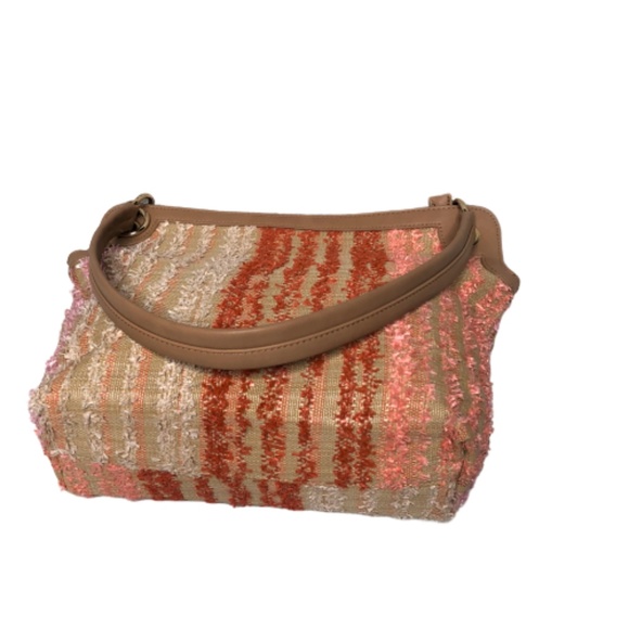 Juniper + Lime Striped Coral Peach Cream Handbag - Picture 4 of 8
